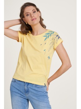 Camiseta algodón orgánico amarilla hojas