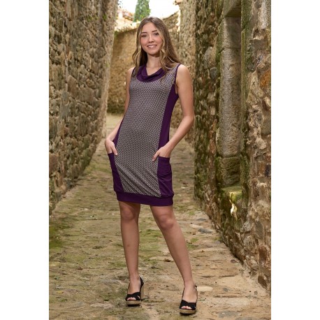 Vestido tiras micro lila bolsillos