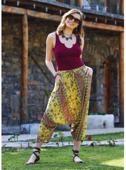 Pantalones tobillo TALLA ÚNICA amarillo floral