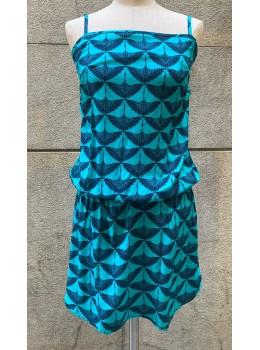 Vestido goma cintura turquesa