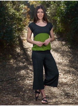 Pantalones 3/4 viscosa lunares verde aceituna