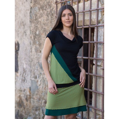 Camiseta m/c negra verde abstract