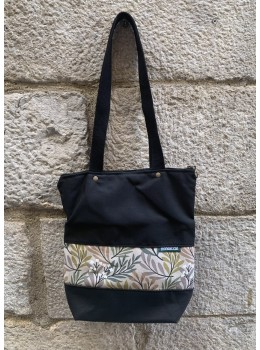 Bolso tote negro hojas