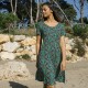 Vestido viscosa verde flores
