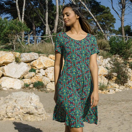 Vestido viscosa verde flores