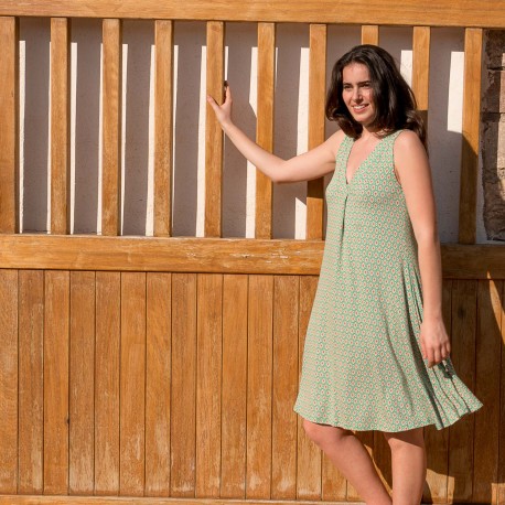 Vestido pico viscosa verde rombos