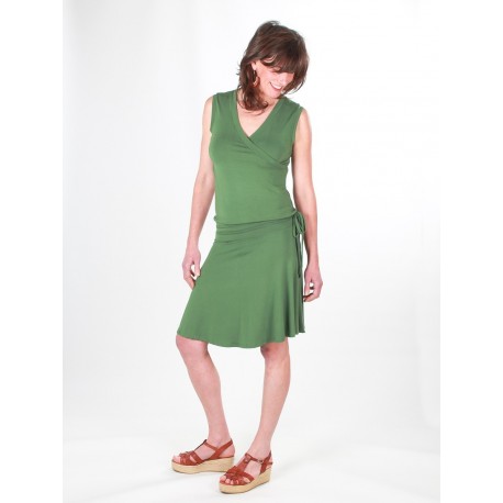 Vestit viscosa caqui llaç cintura