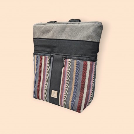 Motxilla bolso gris ratlles