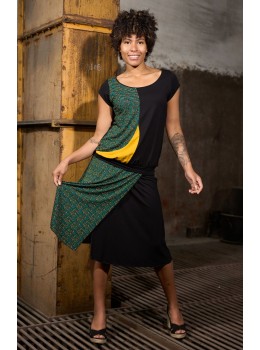 Falda viscosa 3/4 print mostaza apertura