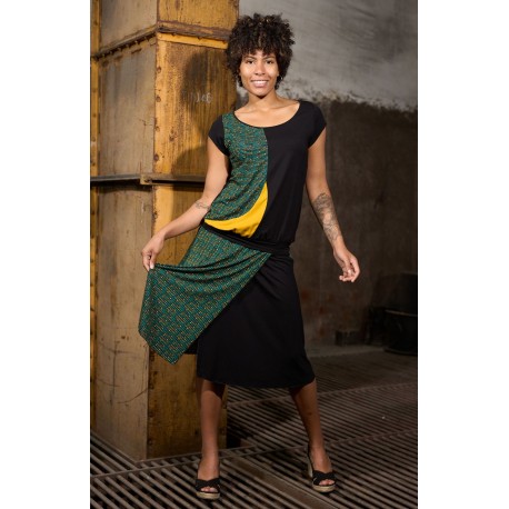 Falda viscosa 3/4 print mostaza apertura