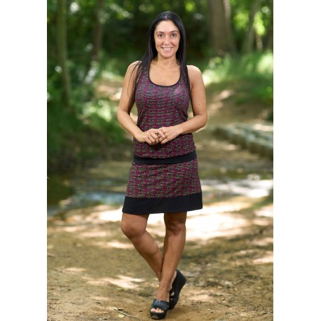 Faldilla viscosa print fucsia oliva