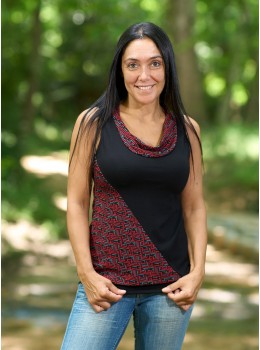 Camiseta cuello tiras abstract rojo gris