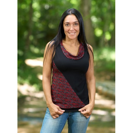Camiseta cuello tiras abstract rojo gris