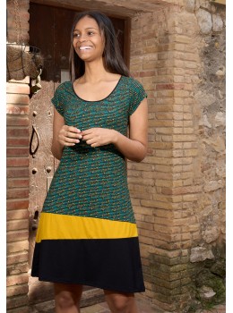 Vestido m.corta print mostaza