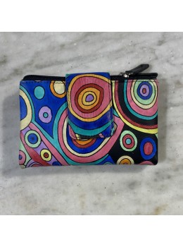Cartera piel azul círculos