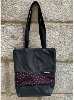 Bolso tote negra lunares rojos