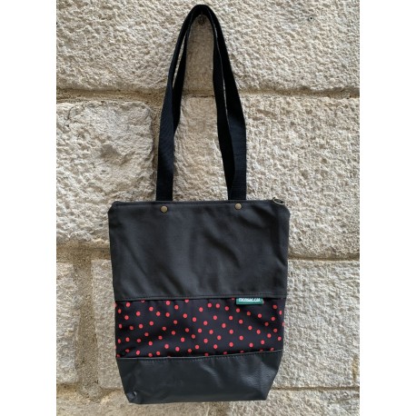 Bolso tote negra lunares rojos