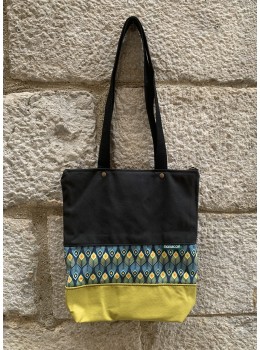 Bolso tote mostaza print azul