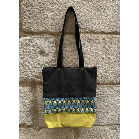 Bolso tote mostaza print azul