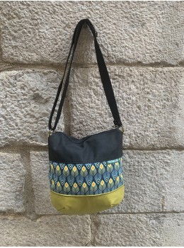 Bolso món mostaza print azul