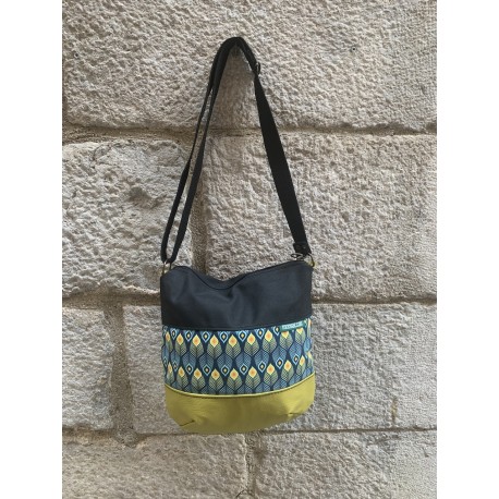 Bolso món mostaza print azul