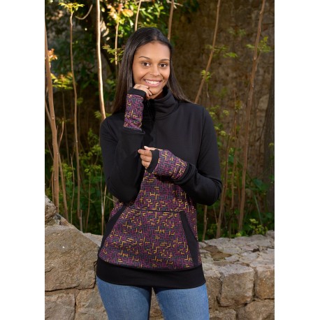 Sudadera unisex cuello cremallera combi mostaza