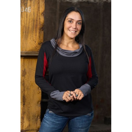 Camiseta viscosa sense peça tricolor negra