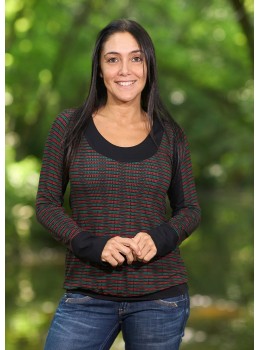 Camiseta viscosa cuello oval print verde rojo