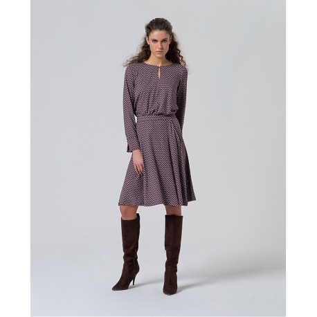 Faldilla print gris burdeus