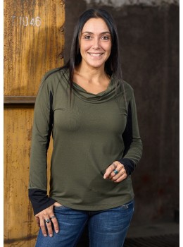 Camiseta viscosa bicolor caqui