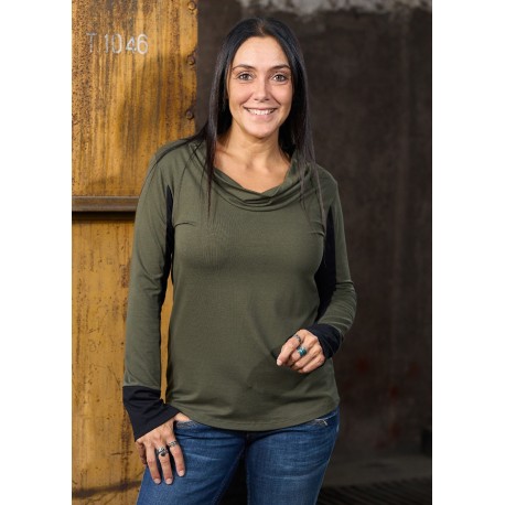 Camiseta viscosa bicolor caqui