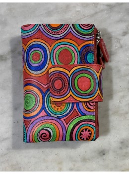 Cartera piel roja círculos