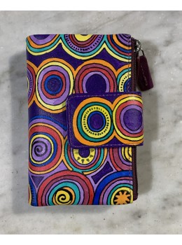 Cartera piel lila círculos