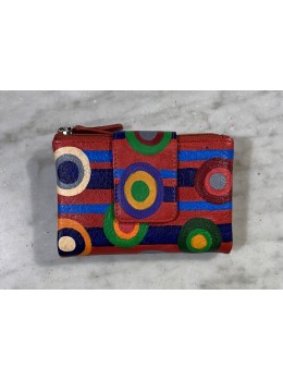 Cartera piel roja círculos