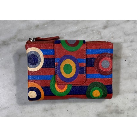 Cartera piel roja círculos
