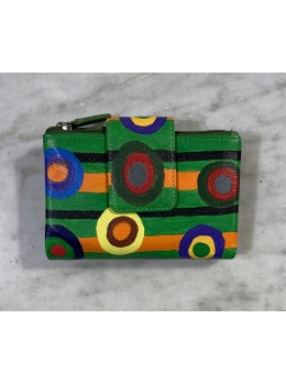 Cartera piel verde cículos