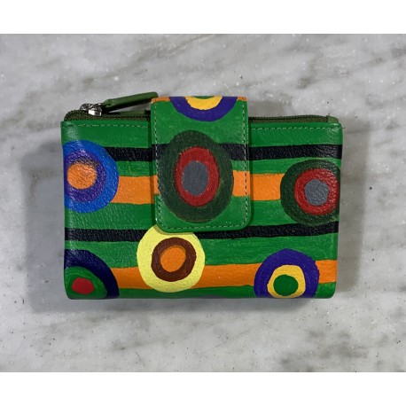 Cartera piel verde cículos