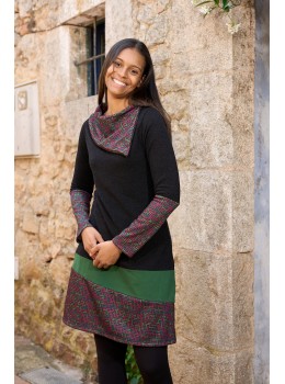 Vestido cálido cuello asimétrico combi verde