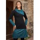 Vestido cálido cuello asimétrico turquesa