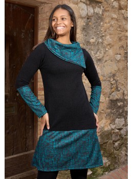 Vestido cálido cuello asimétrico turquesa