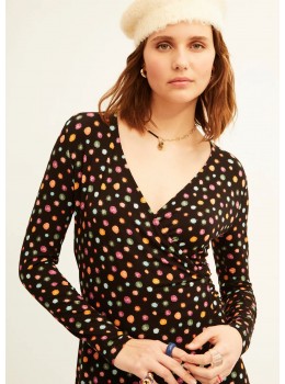 Vestido viscosa pico negro lunares colores