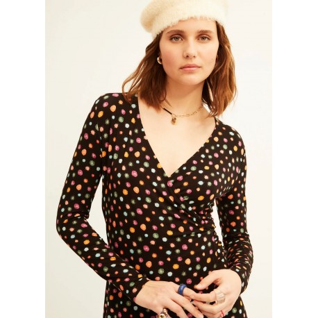 Vestido viscosa pico negro lunares colores