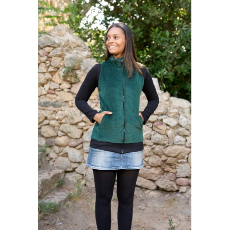 Chaleco capucha pana verde