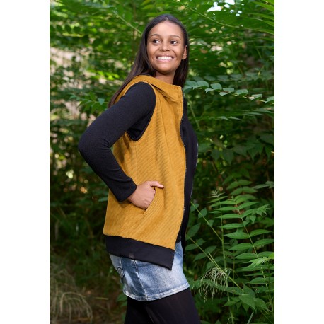 Chaleco capucha pana mostaza