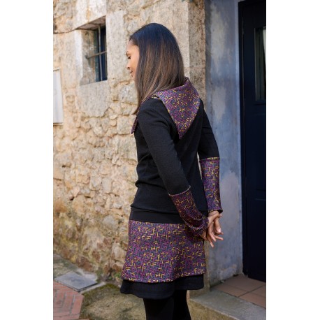 Jersey cálido cuello asimétrico lila mostaza