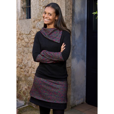 Jersey cálido cuello asimétrico granate oliva